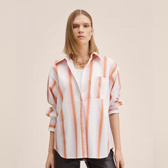 Mango Poplin Striped Cotton Shirt New - Picture 5 of 9